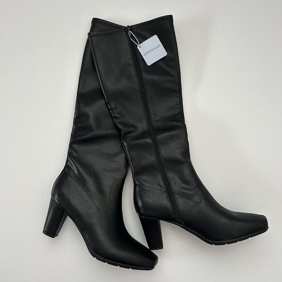 Aerosoles Shoes - NIB Aerosoles Chai Knee High Boots Black Stretch Size 10 Women Square NEW IN BOX